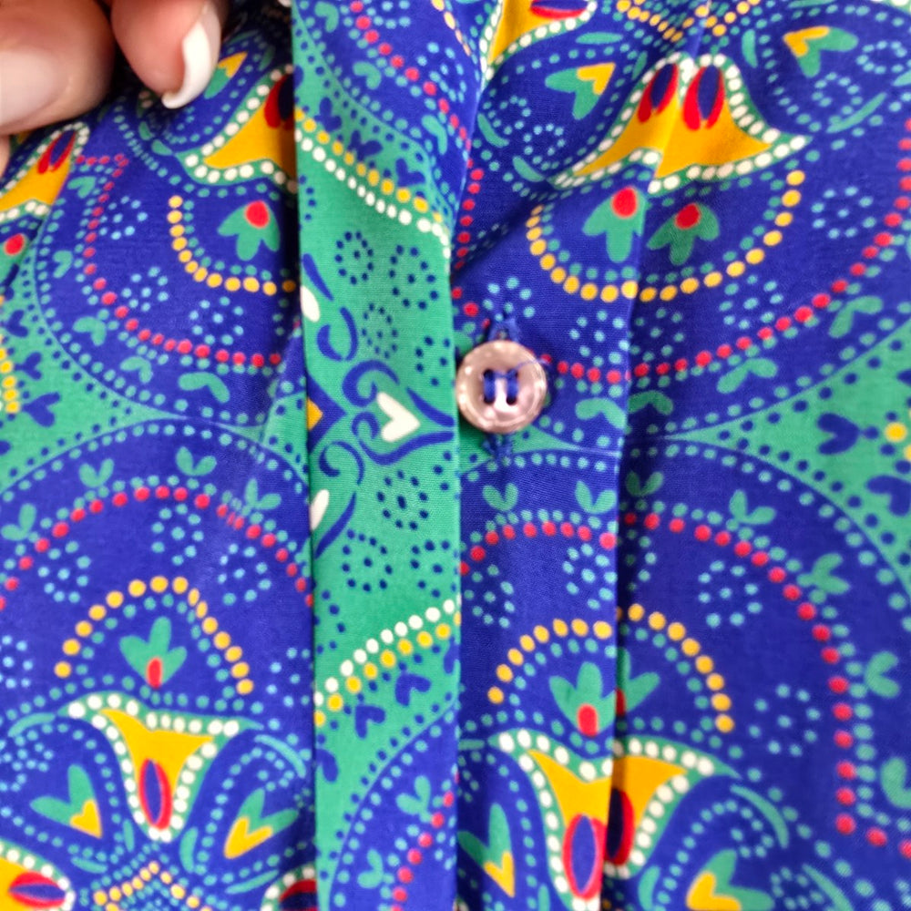Vintage Jac Dale Pleated Collar Patterned Blouse Size 10