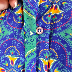 Vintage Jac Dale Pleated Collar Patterned Blouse Size 10