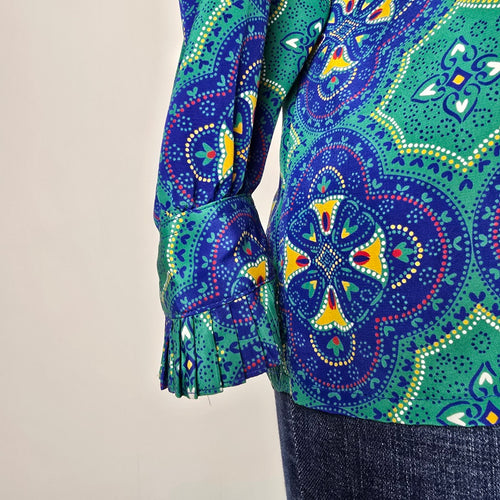 Vintage Jac Dale Pleated Collar Patterned Blouse Size 10