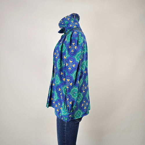 Vintage Jac Dale Pleated Collar Patterned Blouse Size 10