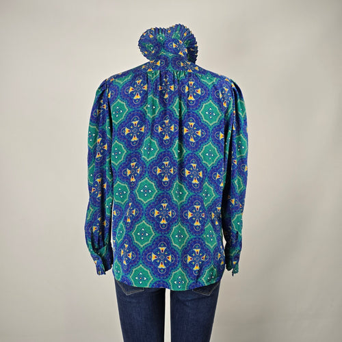 Vintage Jac Dale Pleated Collar Patterned Blouse Size 10