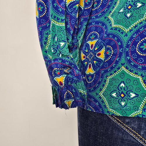 Vintage Jac Dale Pleated Collar Patterned Blouse Size 10