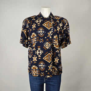 Jones New York Vintage Rayon Geometric Button-Up Shirt Size 8
