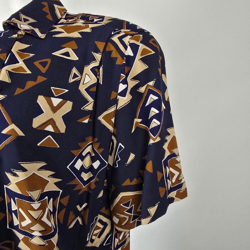 Jones New York Vintage Rayon Geometric Button-Up Shirt Size 8