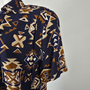 Jones New York Vintage Rayon Geometric Button-Up Shirt Size 8