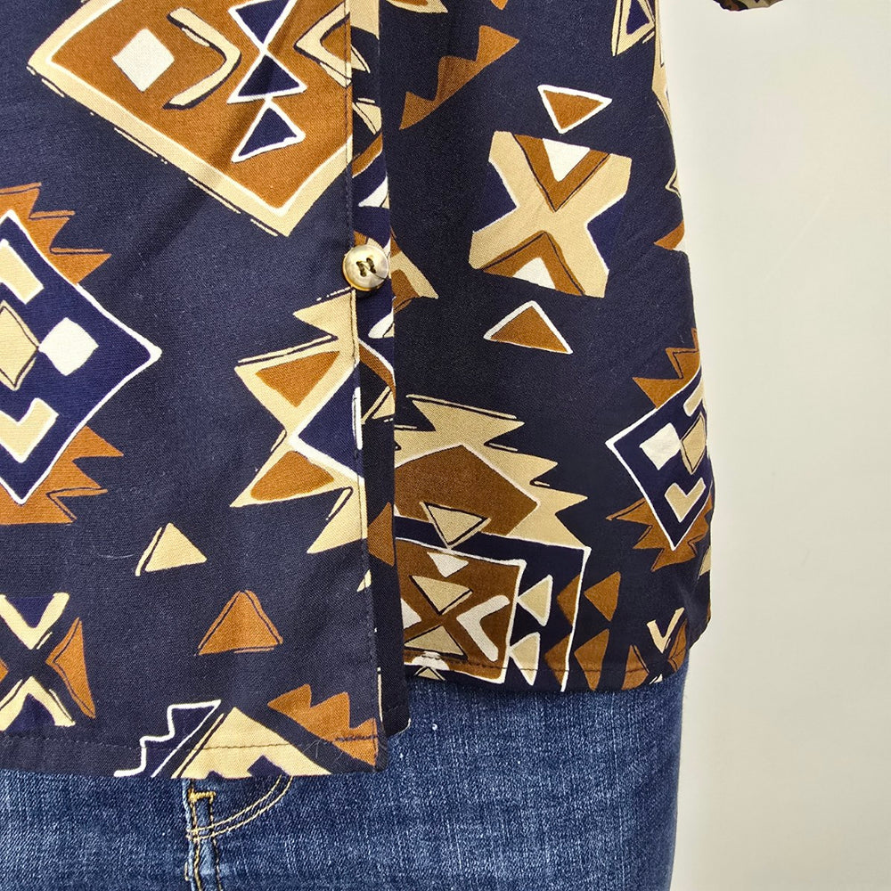 Jones New York Vintage Rayon Geometric Button-Up Shirt Size 8