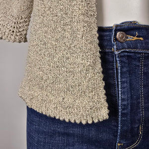 Metallic Gold Open Front Knit Cardigan with Crochet Trim Size S/M