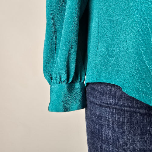Vintage Teal Ruffle Front Secretary Blouse Size M/L