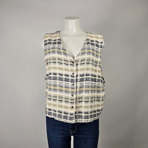 Cut Loose Textured Plaid Linen Blend Button Vest Size L