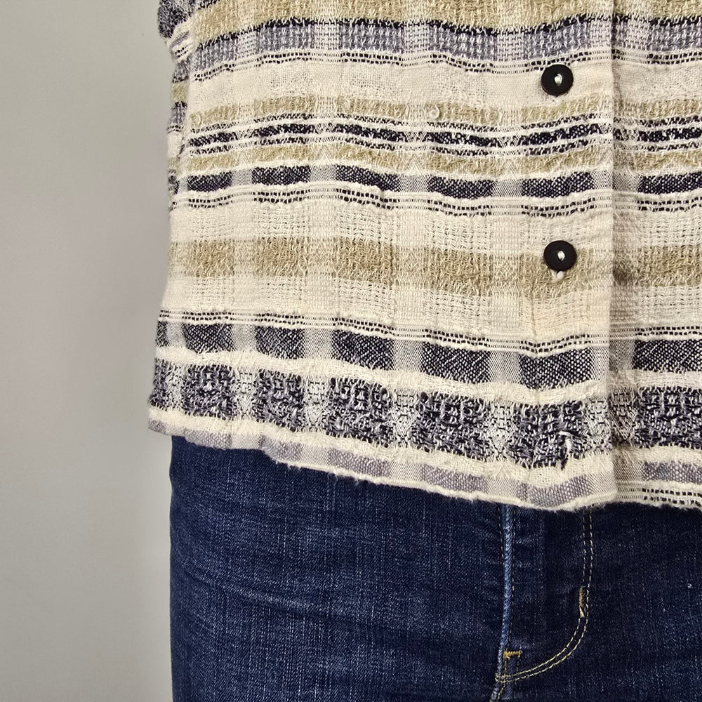 Cut Loose Textured Plaid Linen Blend Button Vest Size L
