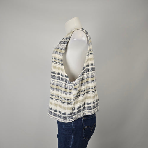 Cut Loose Textured Plaid Linen Blend Button Vest Size L