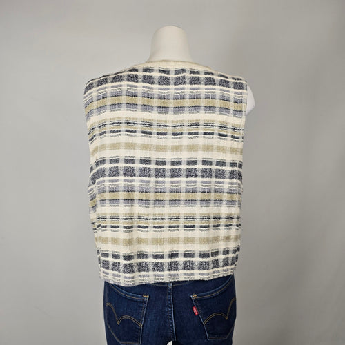 Cut Loose Textured Plaid Linen Blend Button Vest Size L