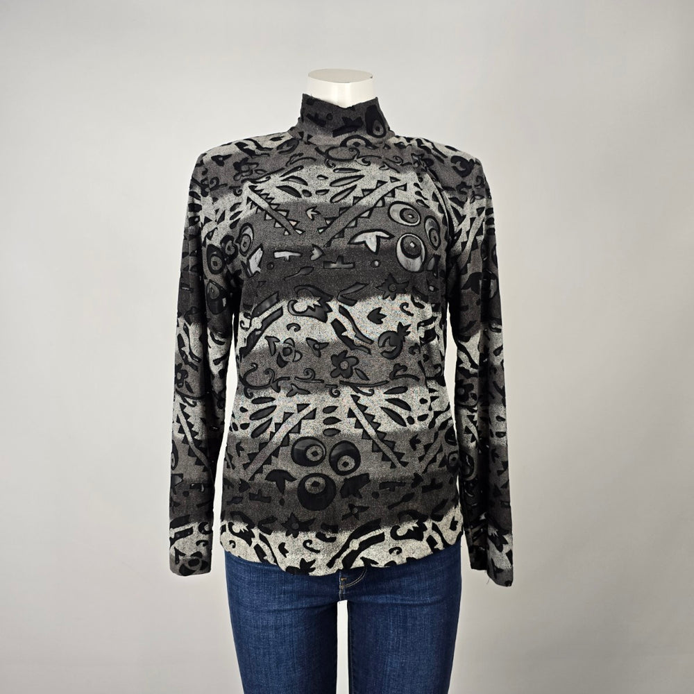 Bantry Bay Vintage Metallic Pattern Mock Neck Top Size M