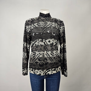 Bantry Bay Vintage Metallic Pattern Mock Neck Top Size M