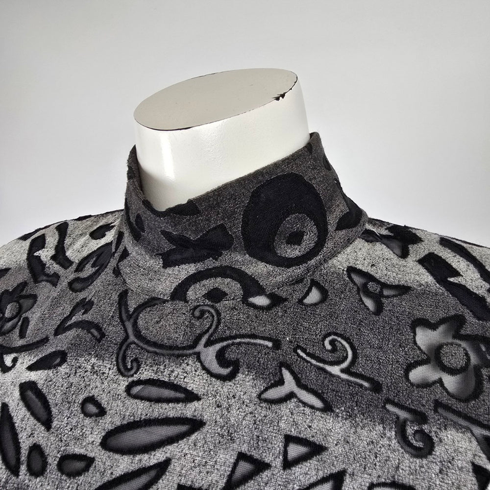 Bantry Bay Vintage Metallic Pattern Mock Neck Top Size M