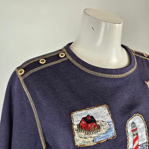 Vintage Nautical Appliqué Short Sleeve Pullover Top Size M