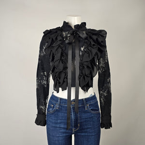 Moonlite Black Lace Ruffle Tie Front Bolero Top Size S