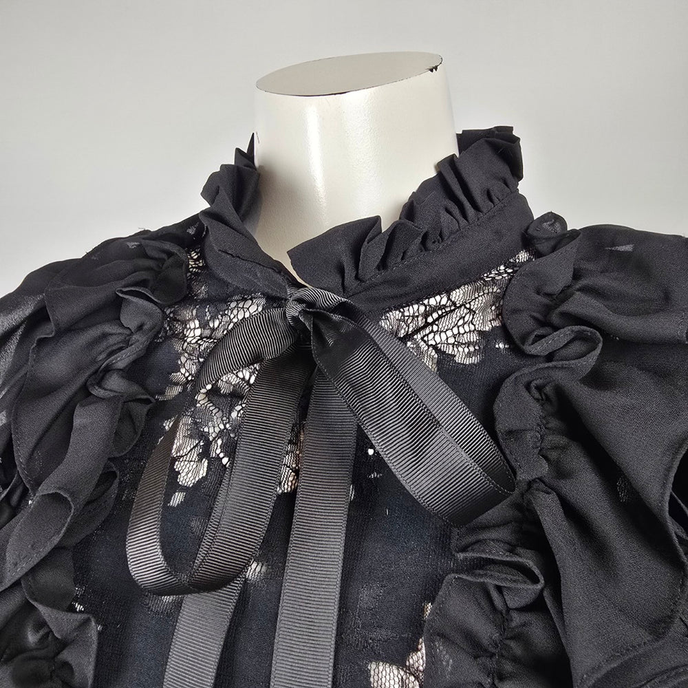 Moonlite Black Lace Ruffle Tie Front Bolero Top Size S