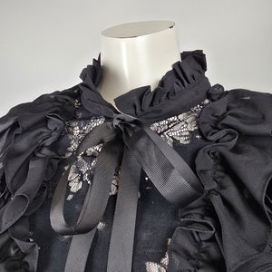 Moonlite Black Lace Ruffle Tie Front Bolero Top Size S