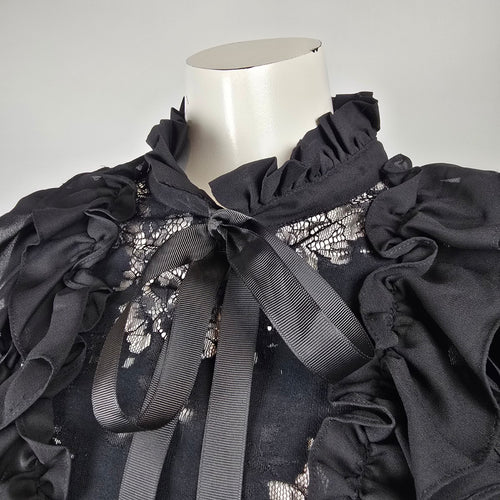 Moonlite Black Lace Ruffle Tie Front Bolero Top Size S