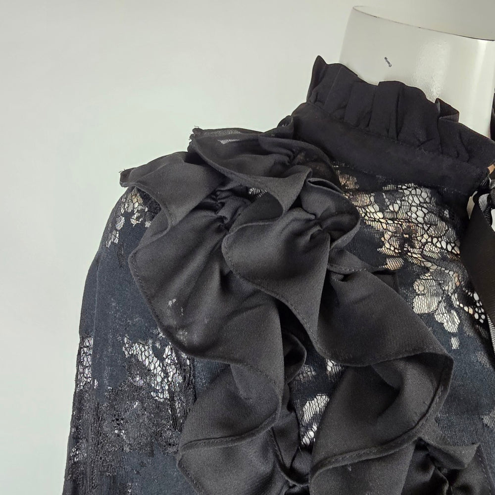 Moonlite Black Lace Ruffle Tie Front Bolero Top Size S