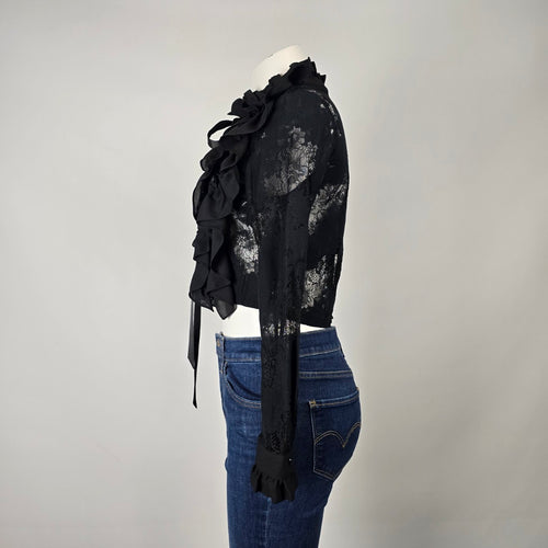 Moonlite Black Lace Ruffle Tie Front Bolero Top Size S