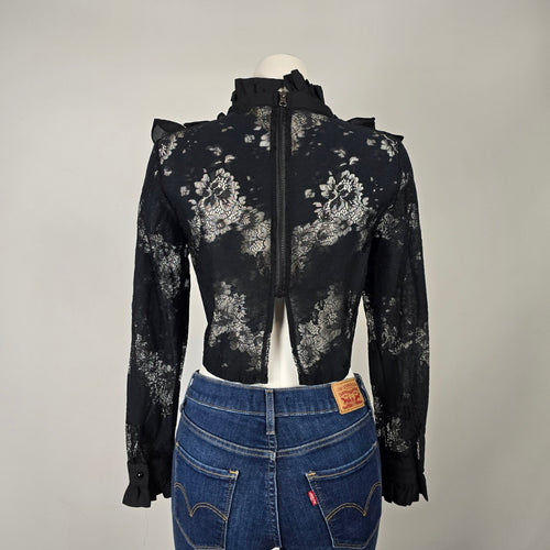 Moonlite Black Lace Ruffle Tie Front Bolero Top Size S