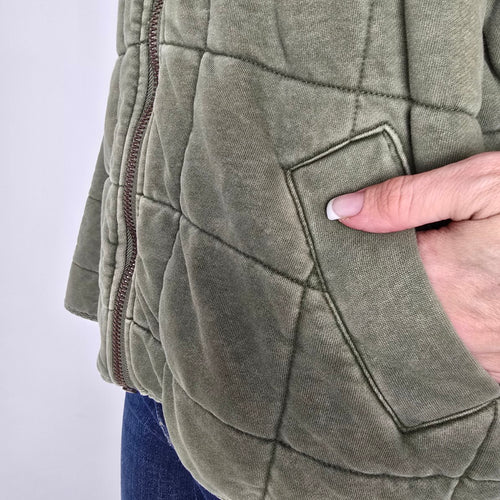 By Together Green Cotton Quilted Zip Jacket Size S