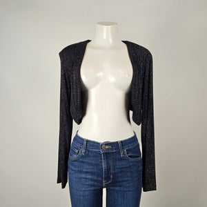 Ronni Nicole by Ouida Black Silver Sparkle Cropped Shrug Cardigan Size 12