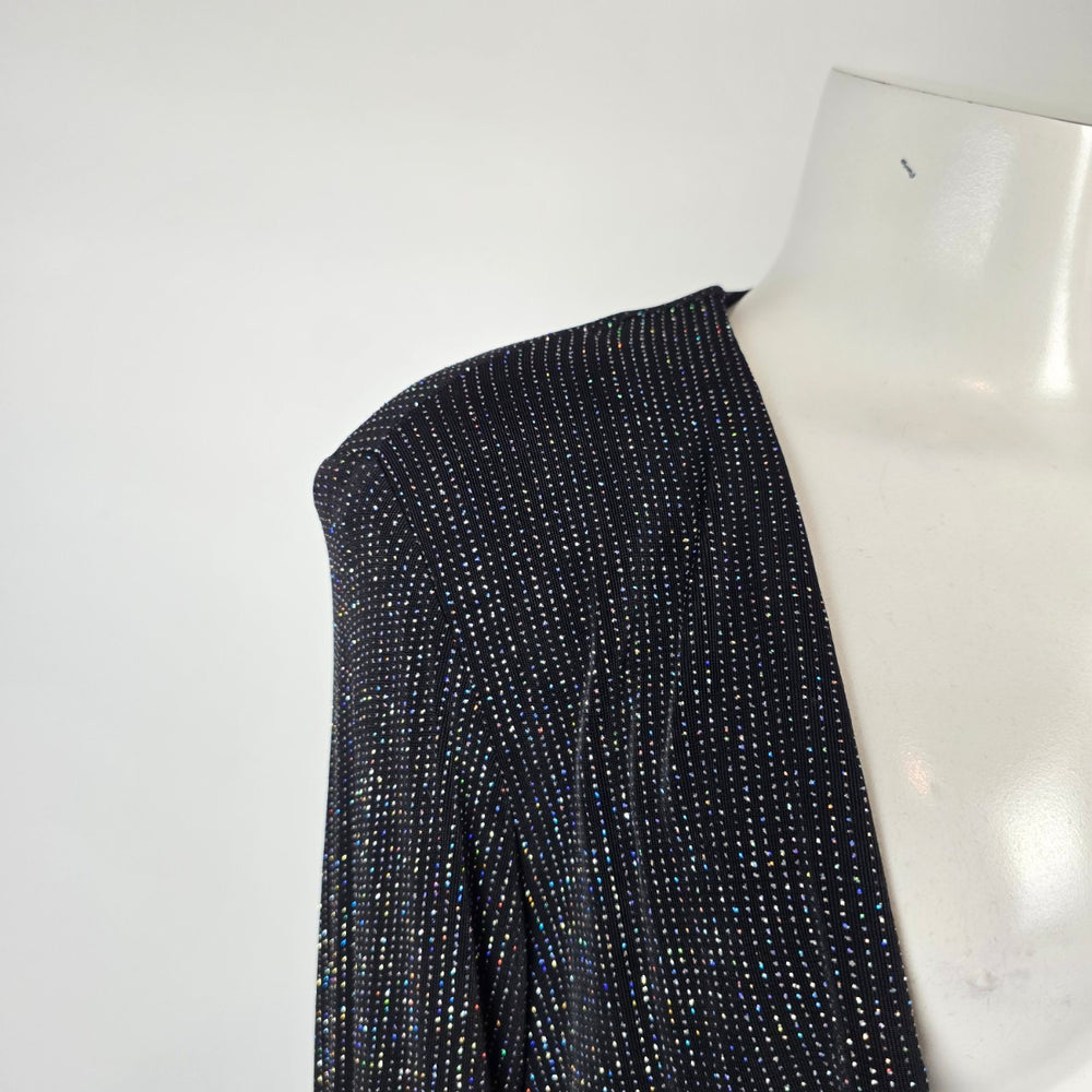 Ronni Nicole by Ouida Black Silver Sparkle Cropped Shrug Cardigan Size 12