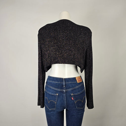 Ronni Nicole by Ouida Black Silver Sparkle Cropped Shrug Cardigan Size 12