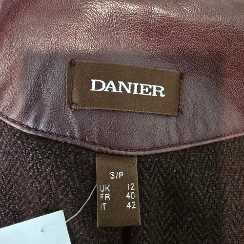 Danier Burgundy Leather Long Coat Jacket Size S
