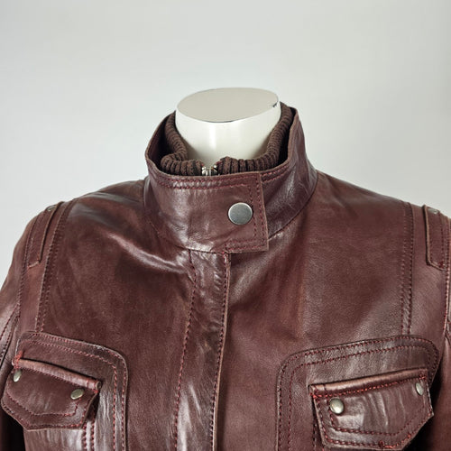 Danier Burgundy Leather Long Coat Jacket Size S