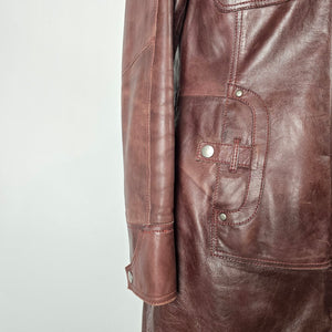 Danier Burgundy Leather Long Coat Jacket Size S