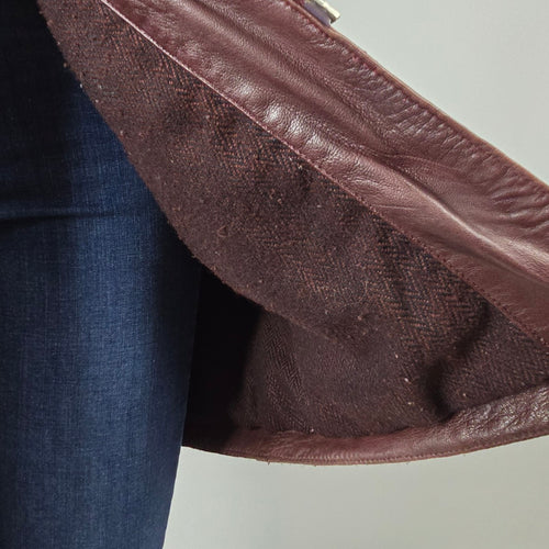 Danier Burgundy Leather Long Coat Jacket Size S