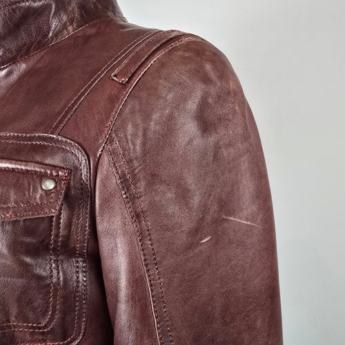 Danier Burgundy Leather Long Coat Jacket Size S
