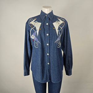 Vintage Joyce Embellished Denim Button-Up Shirt Size 10