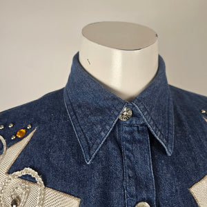 Vintage Joyce Embellished Denim Button-Up Shirt Size 10