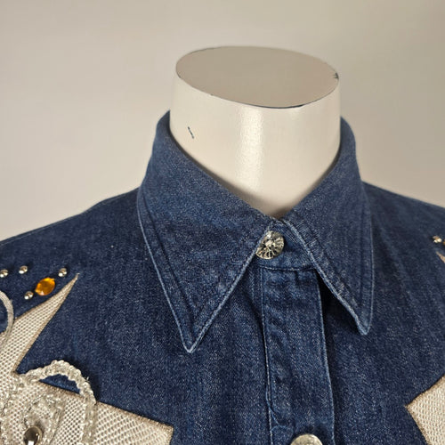 Vintage Joyce Embellished Denim Button-Up Shirt Size 10