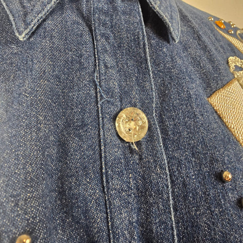 Vintage Joyce Embellished Denim Button-Up Shirt Size 10