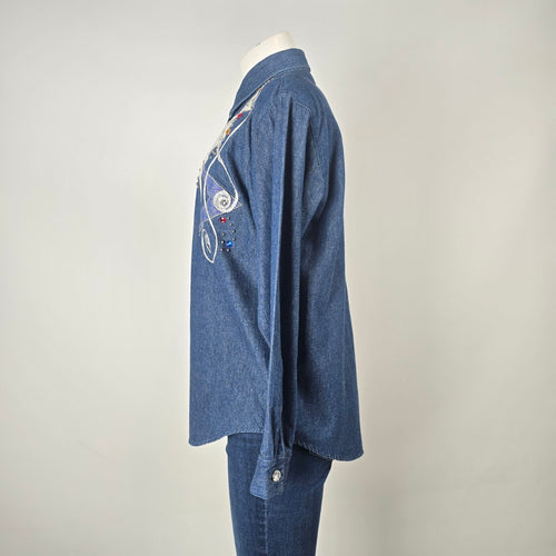 Vintage Joyce Embellished Denim Button-Up Shirt Size 10
