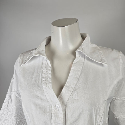 Inca Cottons White Embroidered Cotton Button-Up Blouse Size S