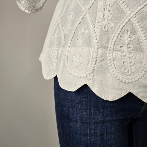 Inca Cottons White Embroidered Cotton Button-Up Blouse Size S