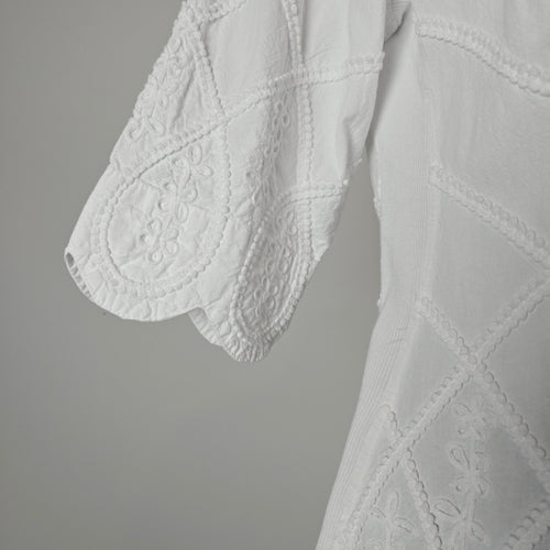 Inca Cottons White Embroidered Cotton Button-Up Blouse Size S