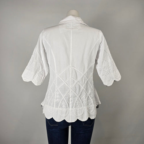 Inca Cottons White Embroidered Cotton Button-Up Blouse Size S