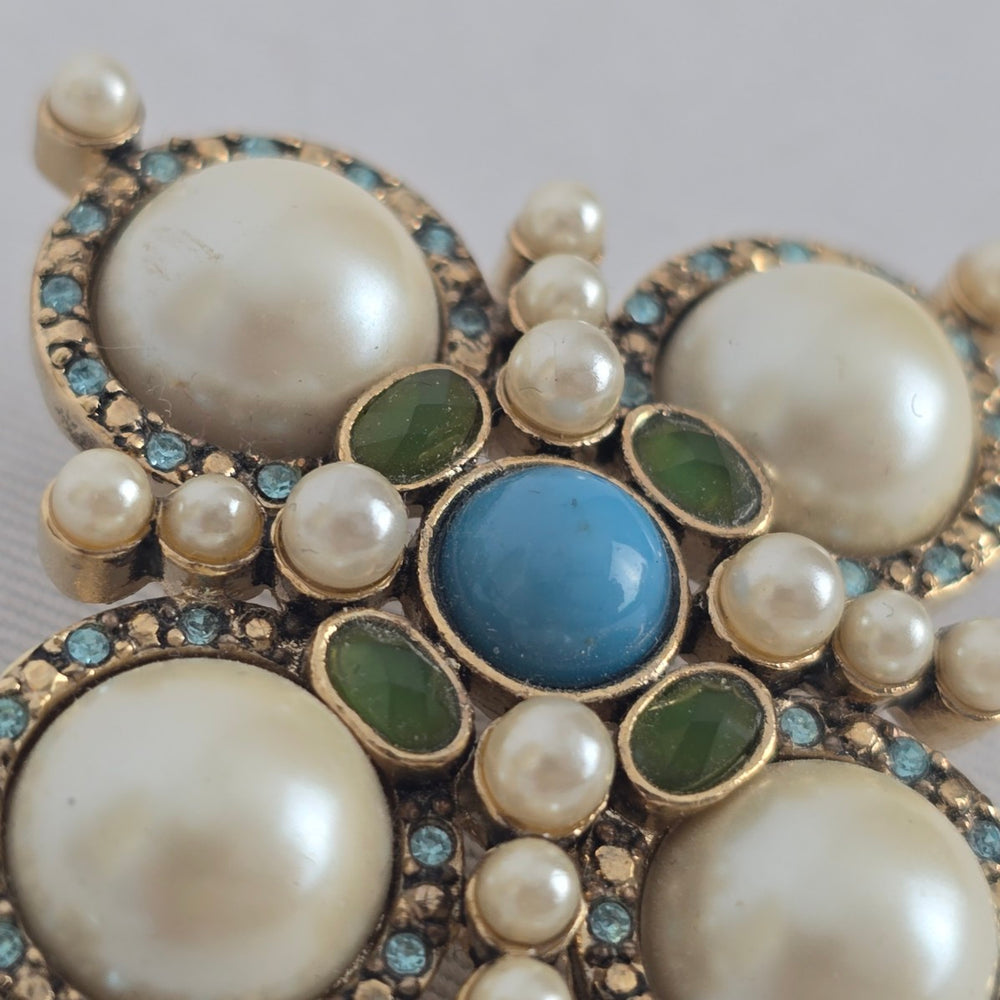 MONET Faux Pearl & Rhinestone Maltese Cross Brooch