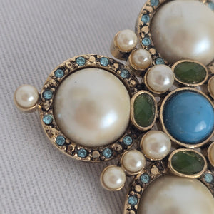 MONET Faux Pearl & Rhinestone Maltese Cross Brooch