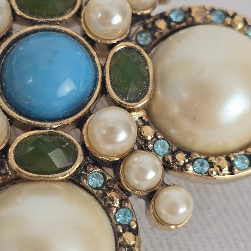 MONET Faux Pearl & Rhinestone Maltese Cross Brooch