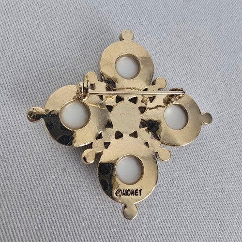 MONET Faux Pearl & Rhinestone Maltese Cross Brooch