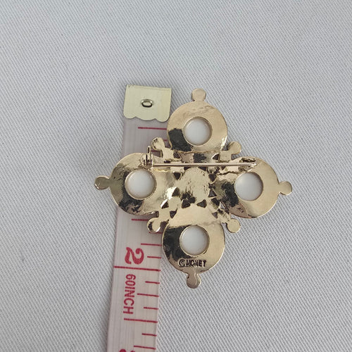 MONET Faux Pearl & Rhinestone Maltese Cross Brooch